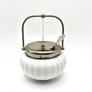 Vintage milk glass sugar bowl with hinged lid